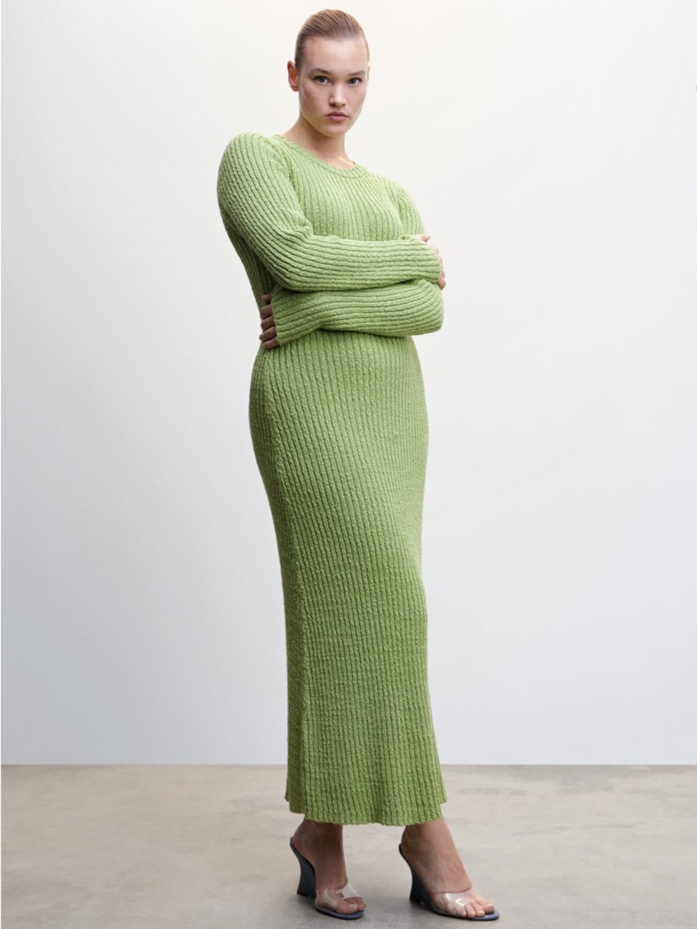 Mango MNG Green Ribbed Long Maxi Midaxi Dress Womens Size 2X